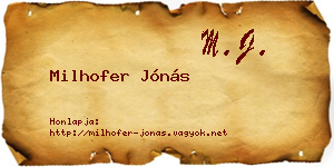 Milhofer Jónás névjegykártya